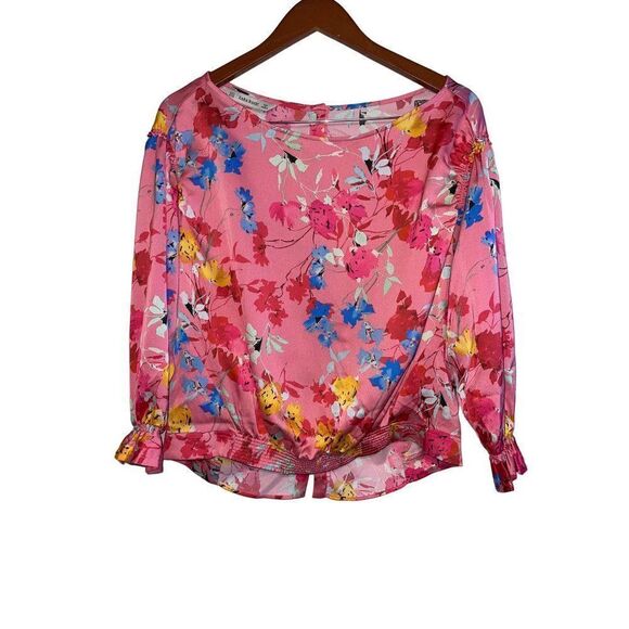 Zara Pink Floral Print Blouse with Elastic Cuffs Size Small - Picture 6 of 14